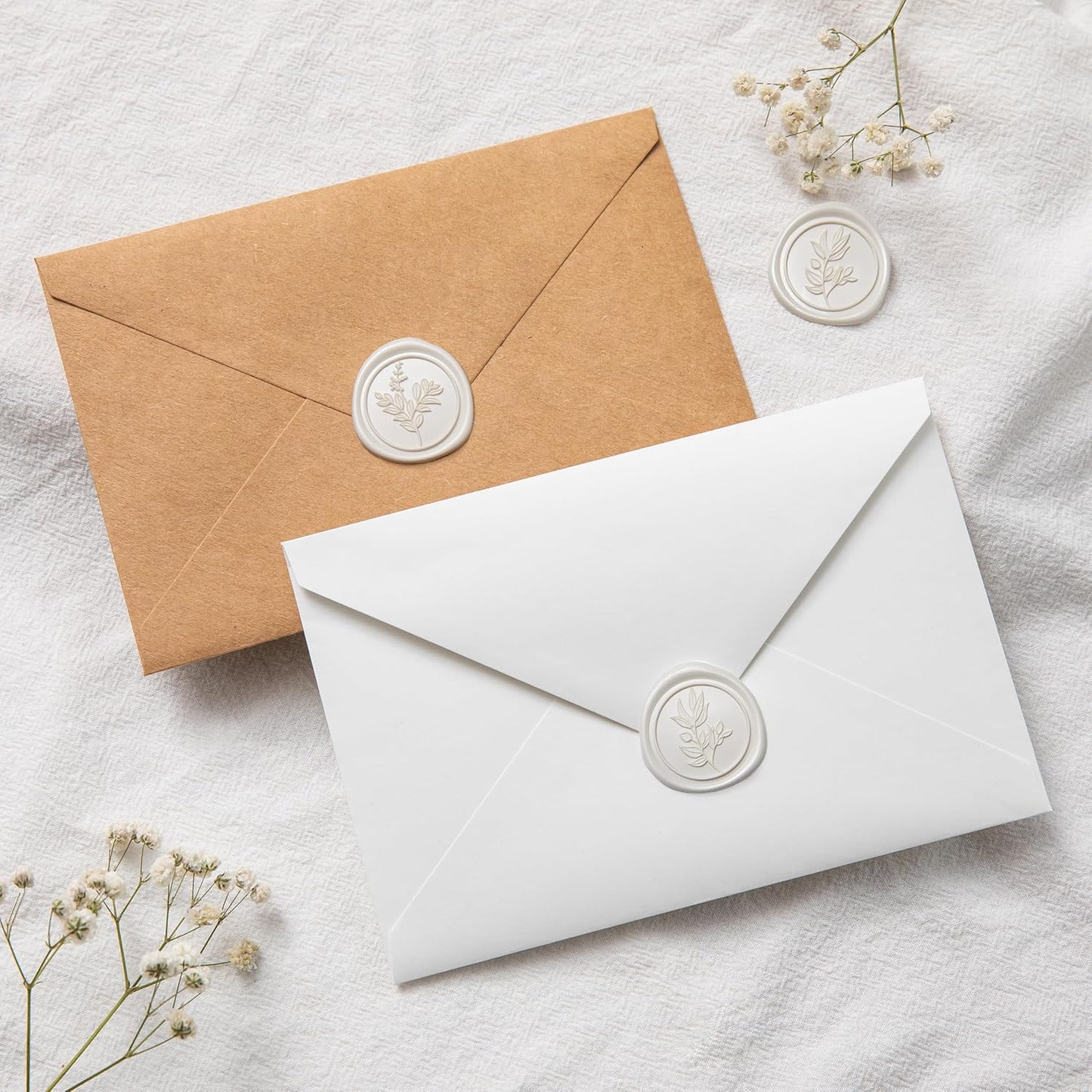 PONATIA Ivory Wax Seal Stickers - Wedding Envelope Seal Stickers, 50 Pcs Self- Adhesive Wax Seals, Perfect for Invitation Cards, Christmas Cards, Gift Wrapping, Party Menu Decor