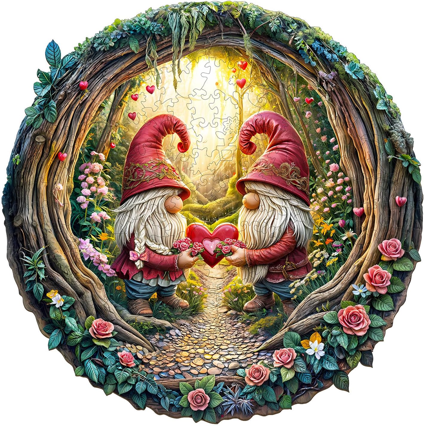 KAAYEE Wooden Puzzles for Adults, Gnome Couple Wooden Jigsaw Puzzle, 455 PCS Unique Shape Wood Puzzles Adult, 3D Visual Effect Flat Puzzle Birthday Family Games (XL-17.3 * 17.3in)