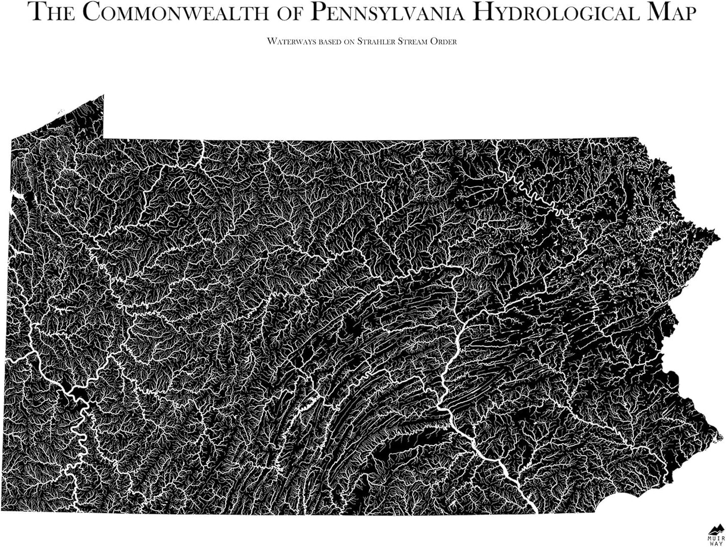 Muir Way Hydrological River Map of Pennsylvania - Watershed Topographic Wall Art for Home, Office, or Travel Decor - Unframed Flat Paper Print, 18x24