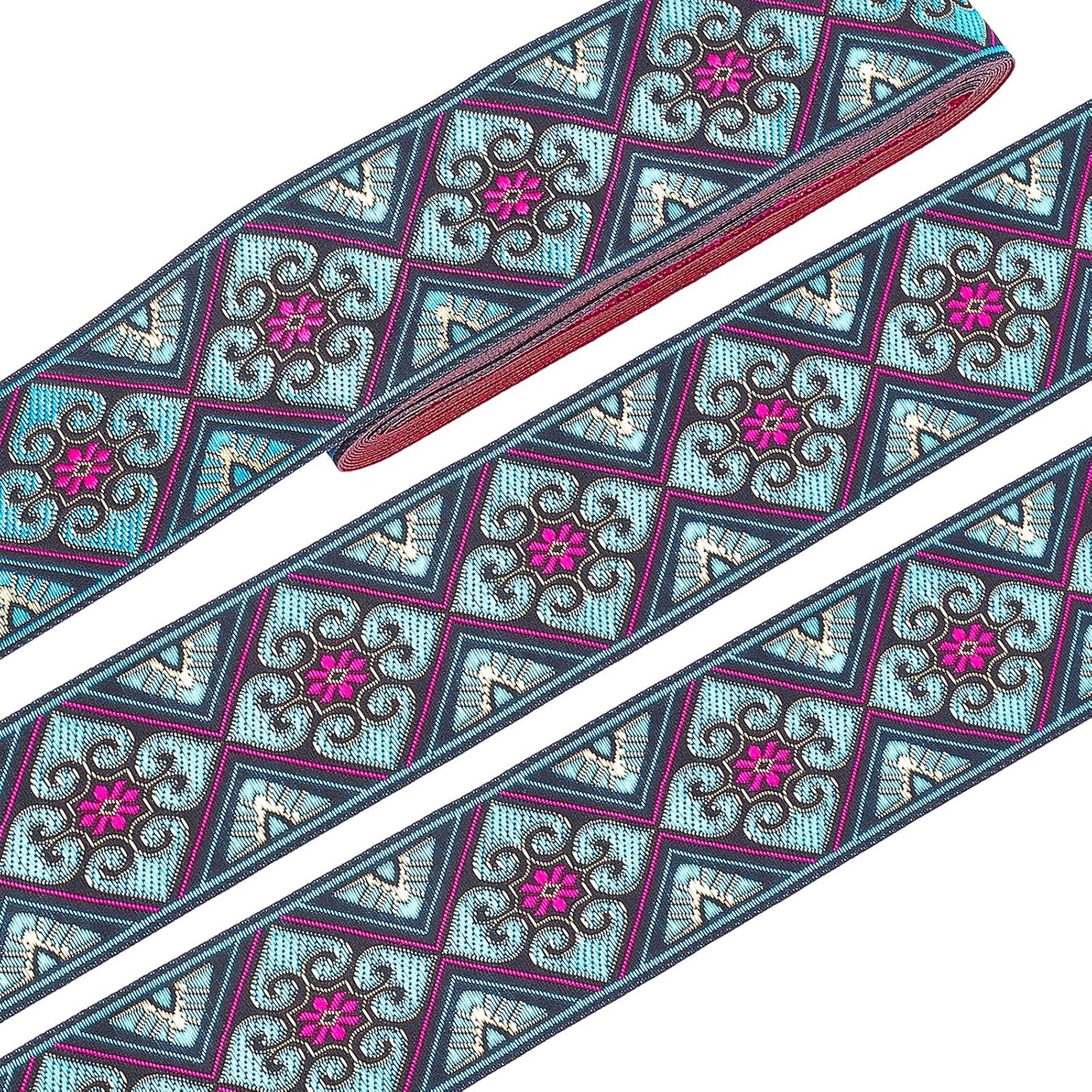 PH PandaHall 2 Inch Embroidered Woven Ribbon, 7 Yards Vintage Jacquard Ribbon Boho Flowers Straps Fabric Trim for Bohemian Persian Clothes Bag Holiday Christmas Decor Gift Wrap Decor