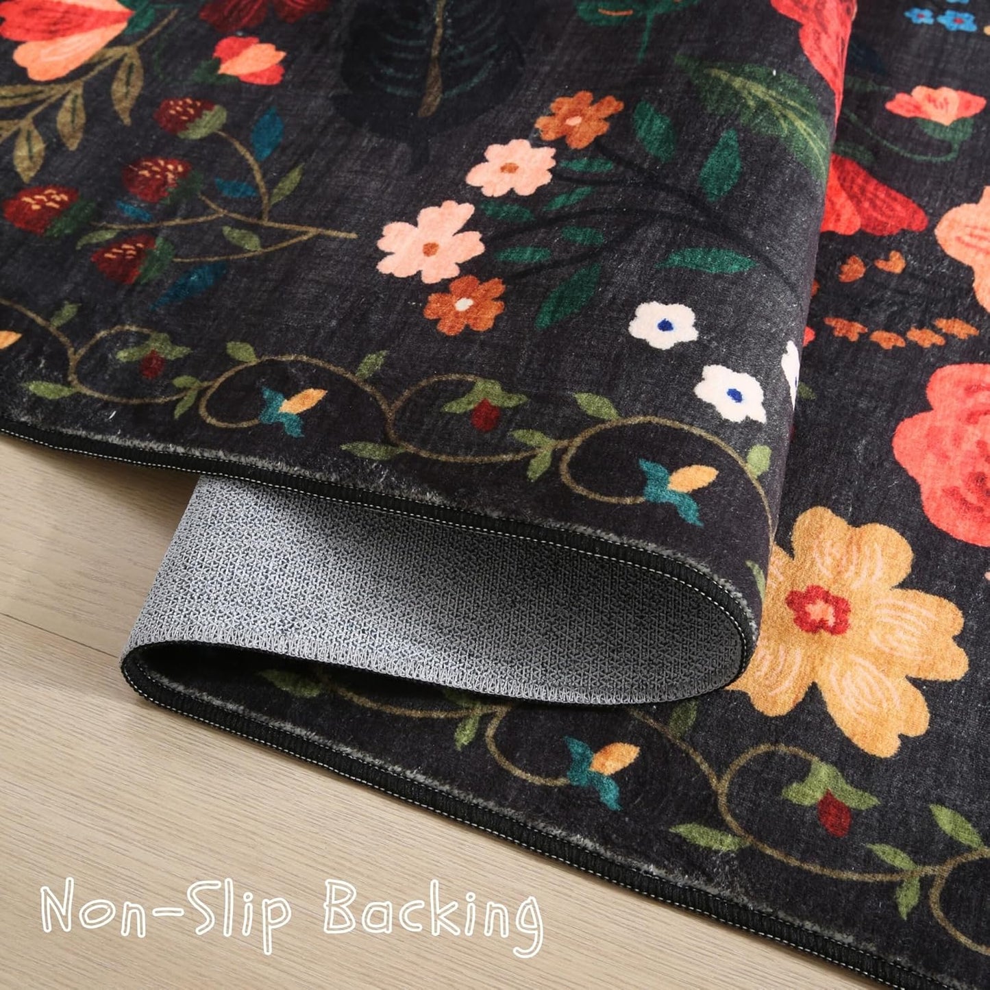 Rugcomf Runner Rug for Hallways Kitchen Rug Non Slip 2'6''x8' Washable Runner Rugs with Rubber Backing Soft Floral Carpet Runner for Hallways, Kitchen, Laundry, Bedroom, Bathroom(Black)