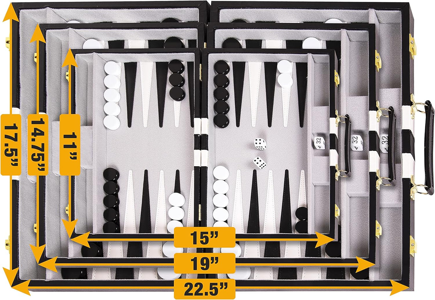 Backgammon Sets for Adults with Premium Leather Case | Classic Travel Backgammon Set for Adults and Kids with Strategy & Guide | 15 Inches | Medium | Black