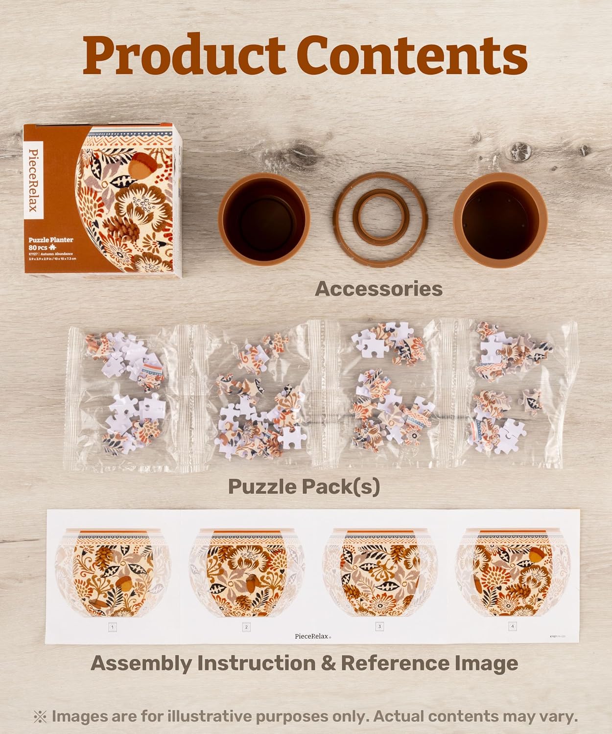PieceRelax 3D Puzzle Planter 80 Pieces - Autumn Abundance, Home Decor Flower Pots for Indoor Cactus, Succulents Pots [K1127]