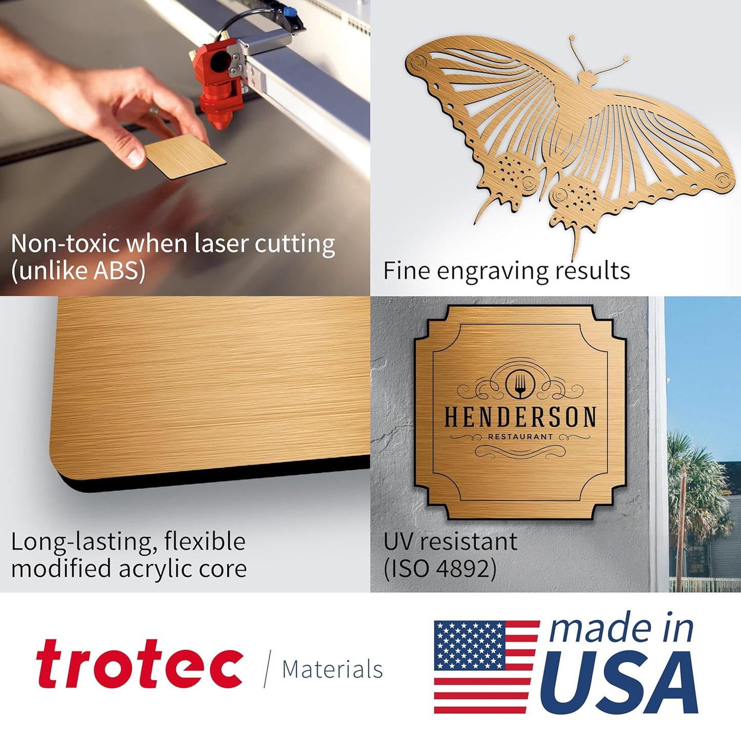 Trotec | Metallic Looking Acrylic Sheet | 12"x24"x1/16, 4 Pcs | Brushed Brass/Black | Metallic Finish - Scratch Resistant for Laser Engraving & Cutting,Printing,Glowforge,Name Plate | USA Made