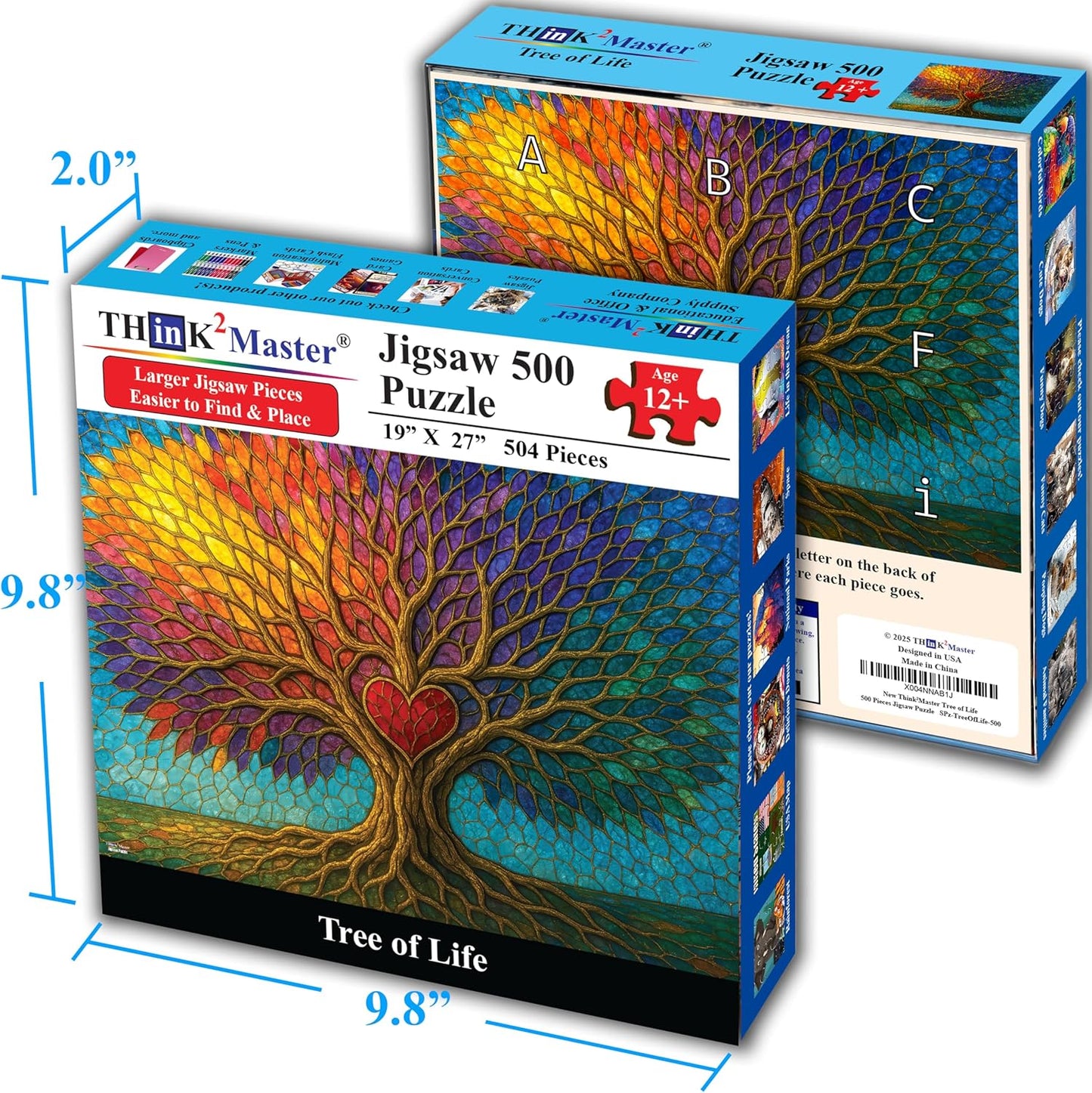 Think2Master Colorful Vibrant Stained Glass Style Artwork Tree of Life 500 Pieces Large Format Jigsaw Puzzle: Kids 12+, Teens, Adults & Families. Great Gift. Size: 26.8” X 18.9”