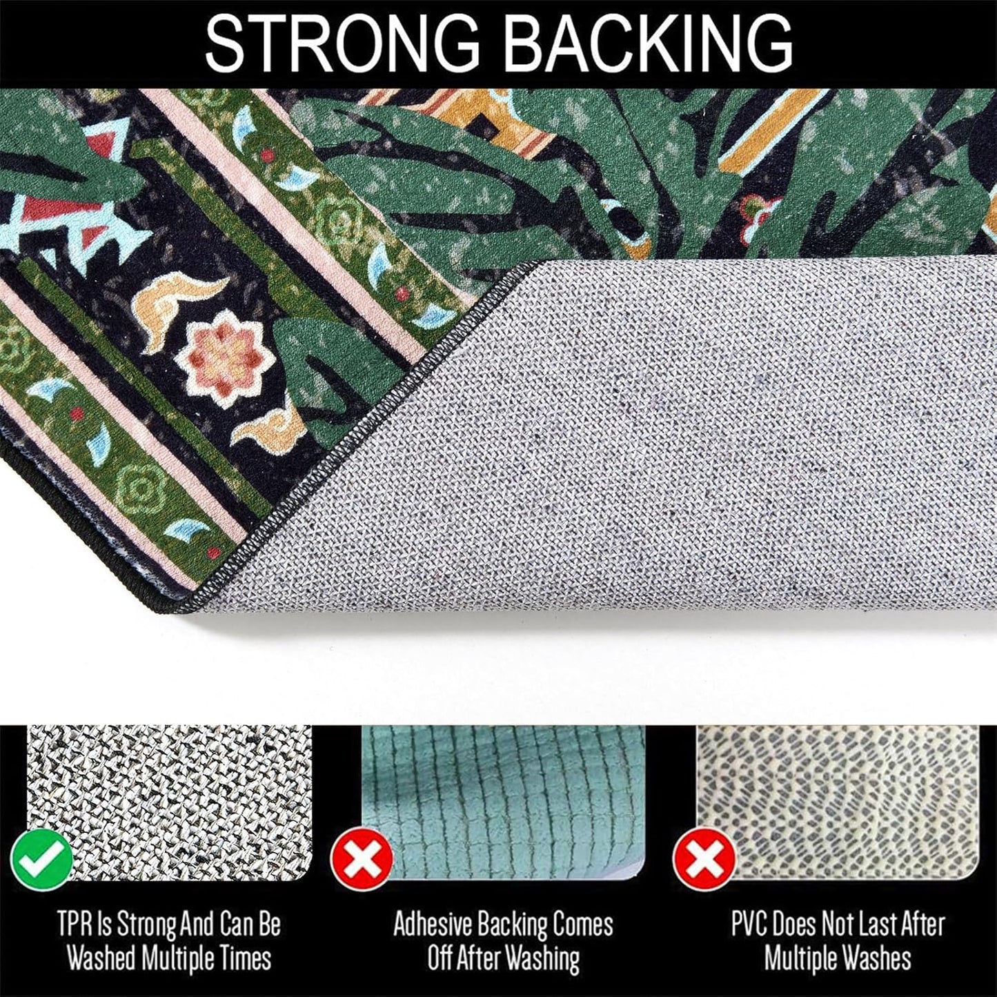 Oriental Tropical Washable Rugs, Stain Resistant Black Boho Vintage Hippie 6x9 Area Rugs for Dining Living Room Office Dorm Entryway, Abstract Botanical Tribal Indian Accent Bedroom Carpet