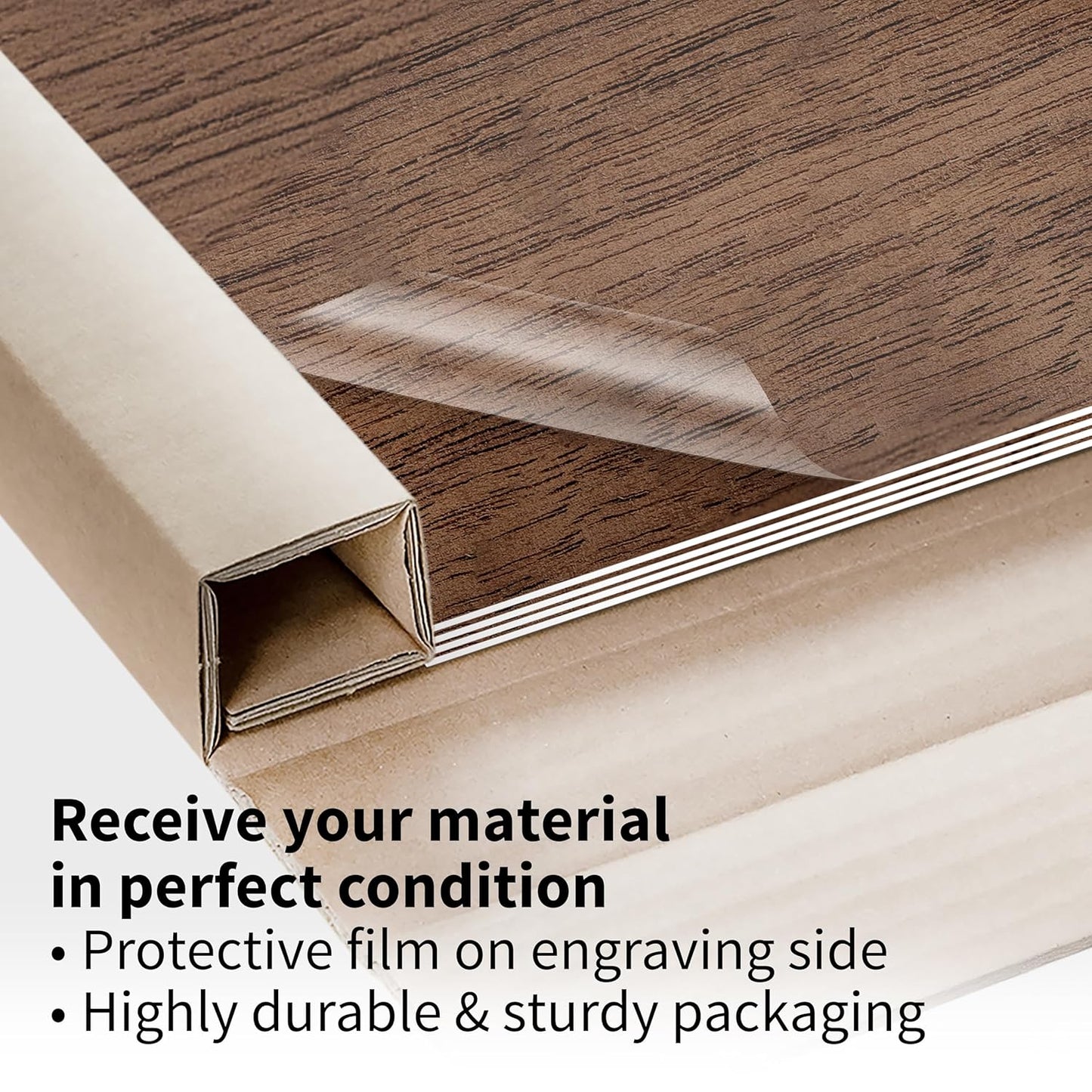 Trotec TroLase | 12"x12"x1/16", 8 Pcs | English Walnut/White | 2 Ply | Modified Acrylic | Laser Engraving Double Color Plastic Sheet | Engraving Blanks for Laser, Saw, Guillotine | Made in USA