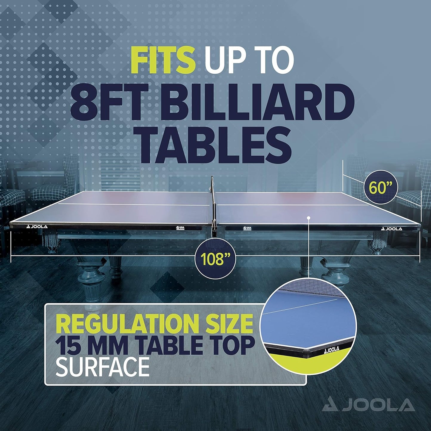 JOOLA Ping Pong Conversion Top with Net Set for Billiard and Pool Tables - Regulation Top Converts Billiards into Ping Pong Table - Includes Foam Padding for Protection - Steel Frame Option