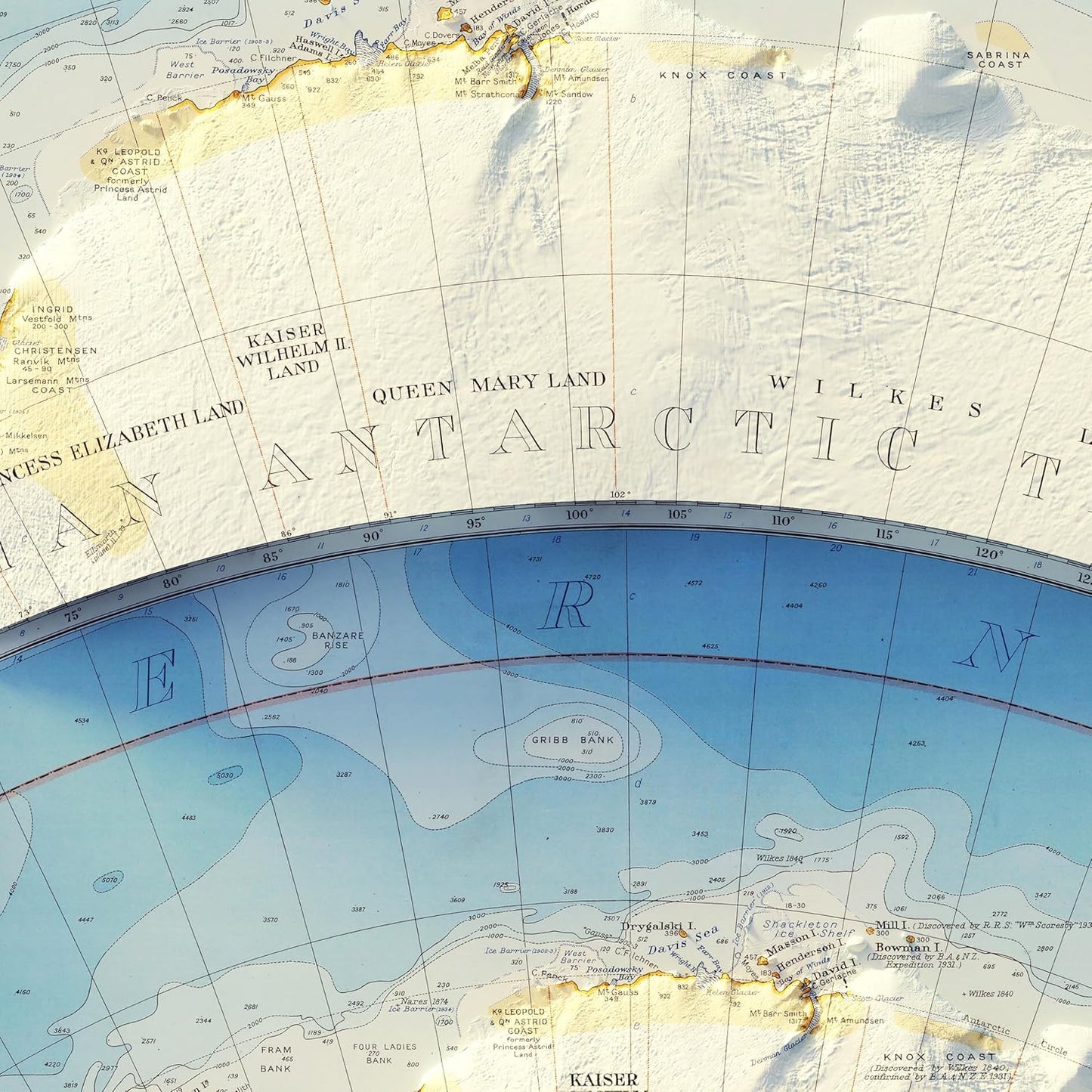 Muir Way Shaded Relief Elevation Map of Antarctica - Vintage-Style Topographic Wall Art with Map Look - Unframed Flat Paper Print, 20x26