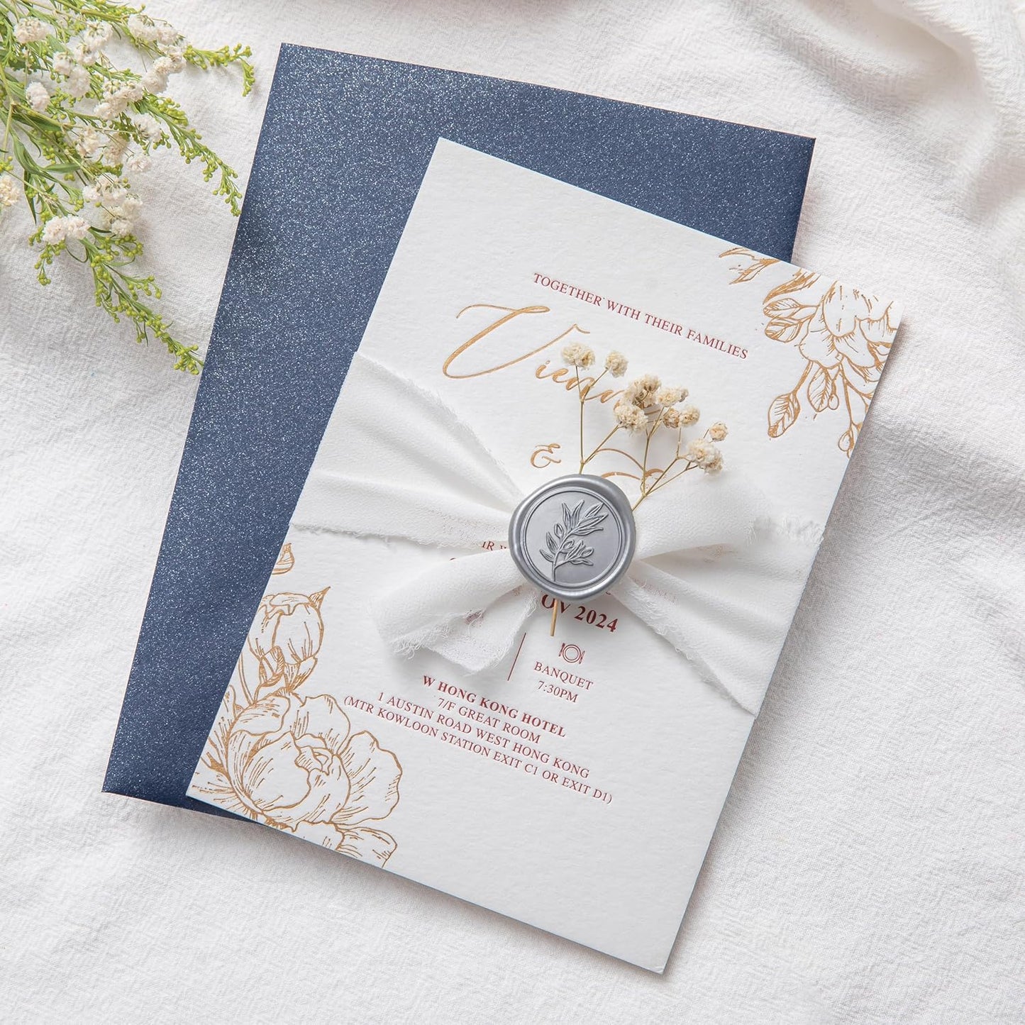 PONATIA Silver Wax Seal Stickers -50pcs Eucalyptus Self- Adhesive Wedding Seal Stickers, Perfect for Invitation Cards, Envelopes, Christmas Cards, Gift Wrapping, Party Decor