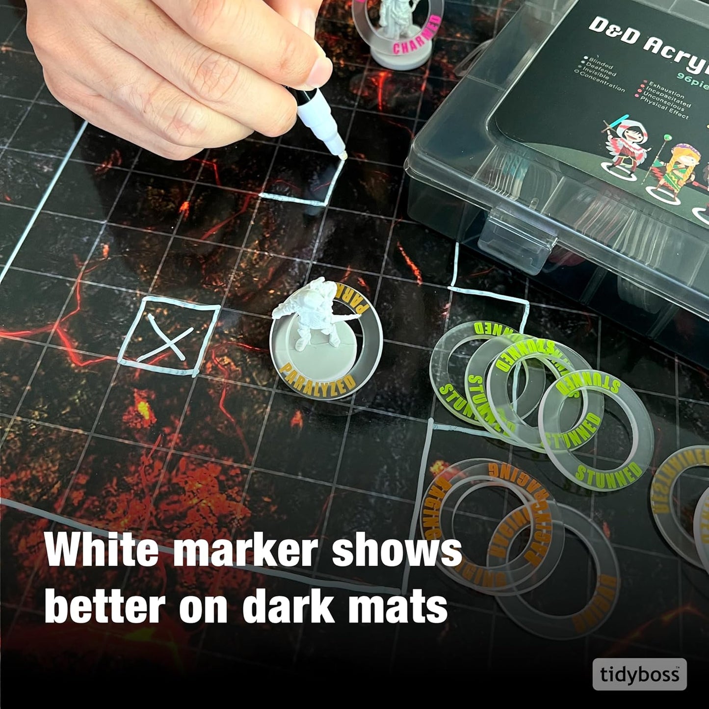 Tidyboss DND Expansion Pack | 3 X Double Sides 24x 36 Game Grid Mat | 6 Terrains with Lava, Sea, Forest, Cave, Swamp and Desert | Includes 2 x Dry Erase Markers, Eraser and Clips