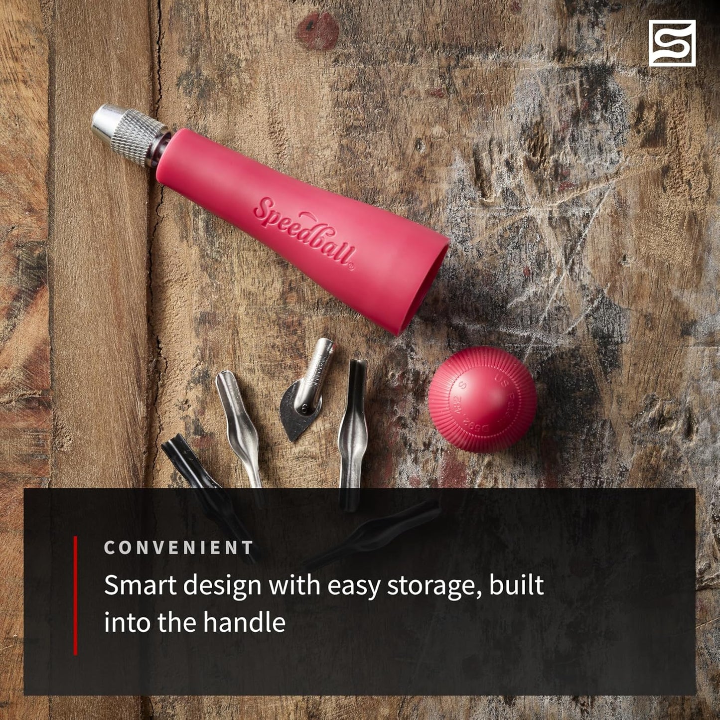 Speedball 4131 Linoleum Cutter – 5 Assorted Lino Cutters Includes Plastic Storage Handle, Made in The USA