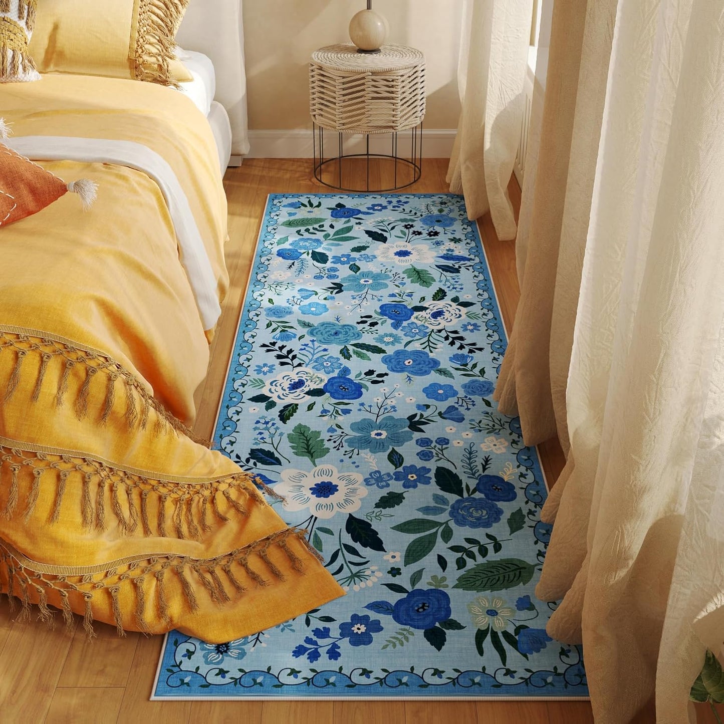 Rugcomf Runner Rug for Hallways Kitchen Rug Non Slip 2'6''x8' Washable Runner Rugs with Rubber Backing Soft Floral Carpet Runner for Hallways, Kitchen, Laundry, Bedroom, Bathroom(Blue)