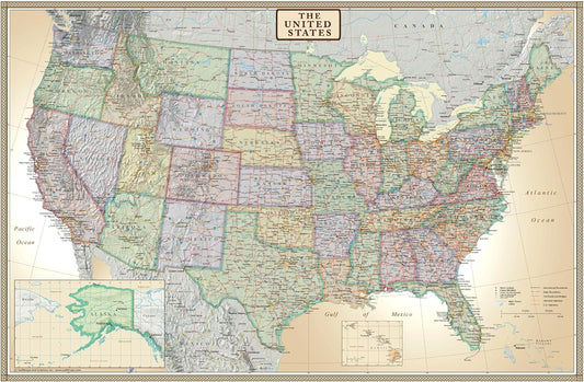 24x36 United States, USA US Executive Wall Map Poster Mural (24x36 Laminated)