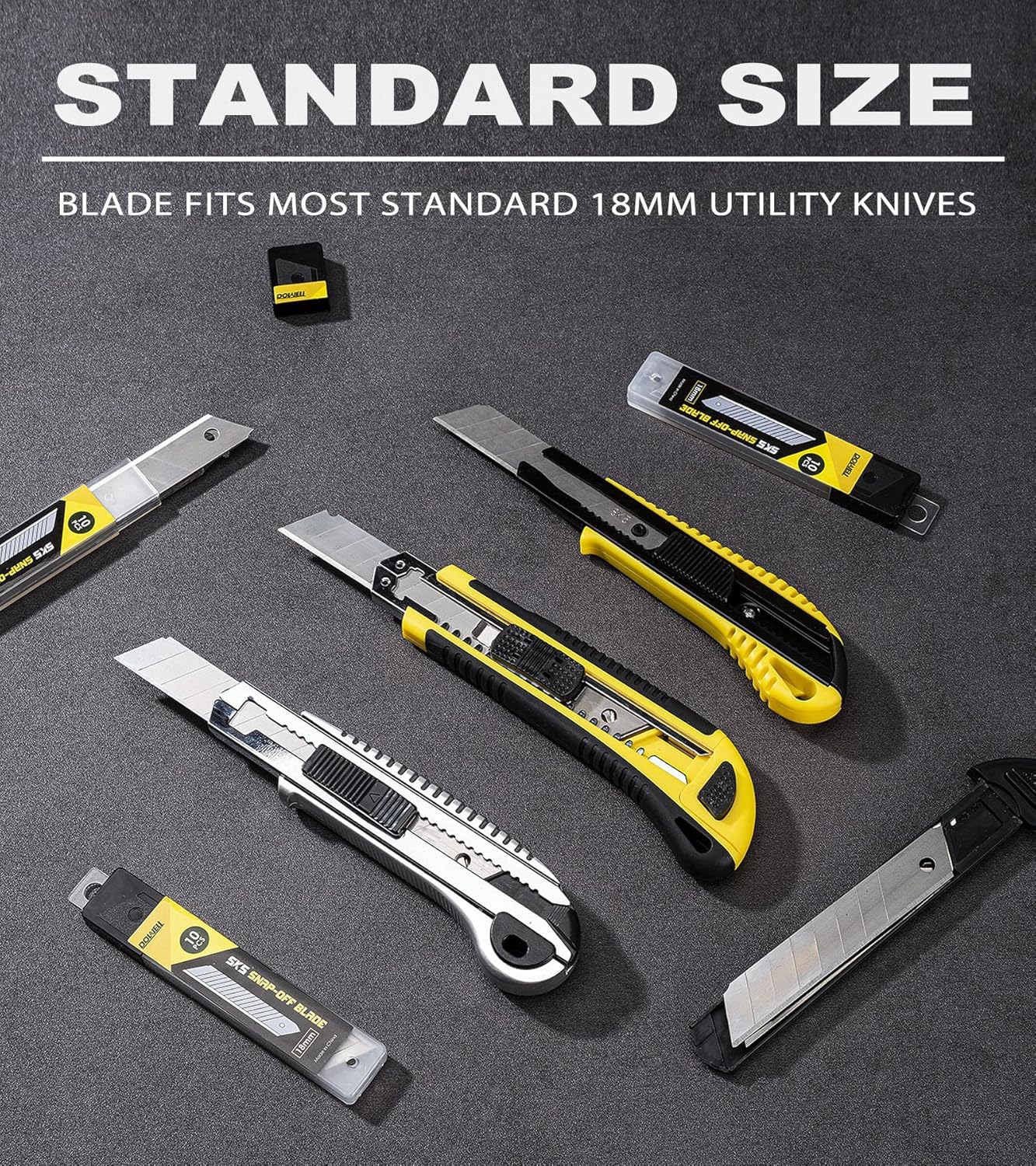 DOWELL 18mm Snap Off Blade SK5 Utility Knife Retractable Blades Box Cutter Blades (100pc)