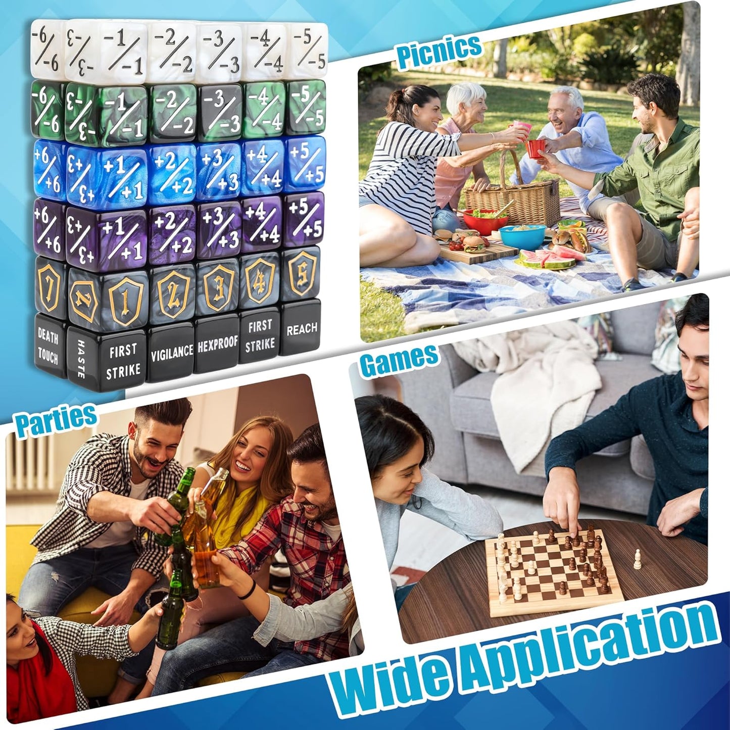 60PCS MTG Counters Set, Anglekai MTG Dice Counters for TCG Card Games, 10P Life Ability Keywords/ 40P -1/+1 Buff Tokens/ 10P Shield/Bag