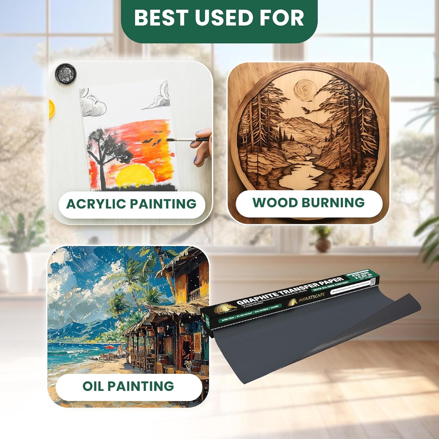 MyArtscape Graphite Transfer Paper Roll - Black Waxed Carbon Paper 17" x 15ft Transfer Paper Roll, Graphite Paper