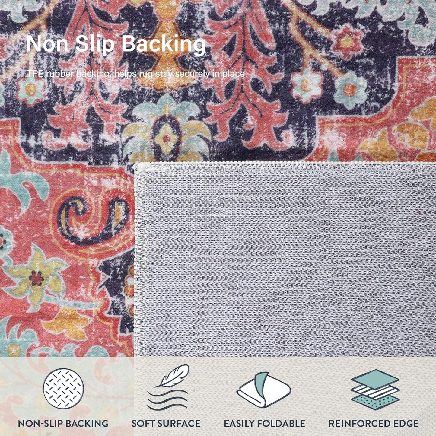 Lahome Boho 2'8"x10' Washable Hallway Kitchen Runner Rugs with Rubber Backing, Bohemian Non-Slip Soft Kitchen Runners, Non-Shedding Faux Wool Stair Carpet Runner for Hall Bathroom, Fuchsia/Multi