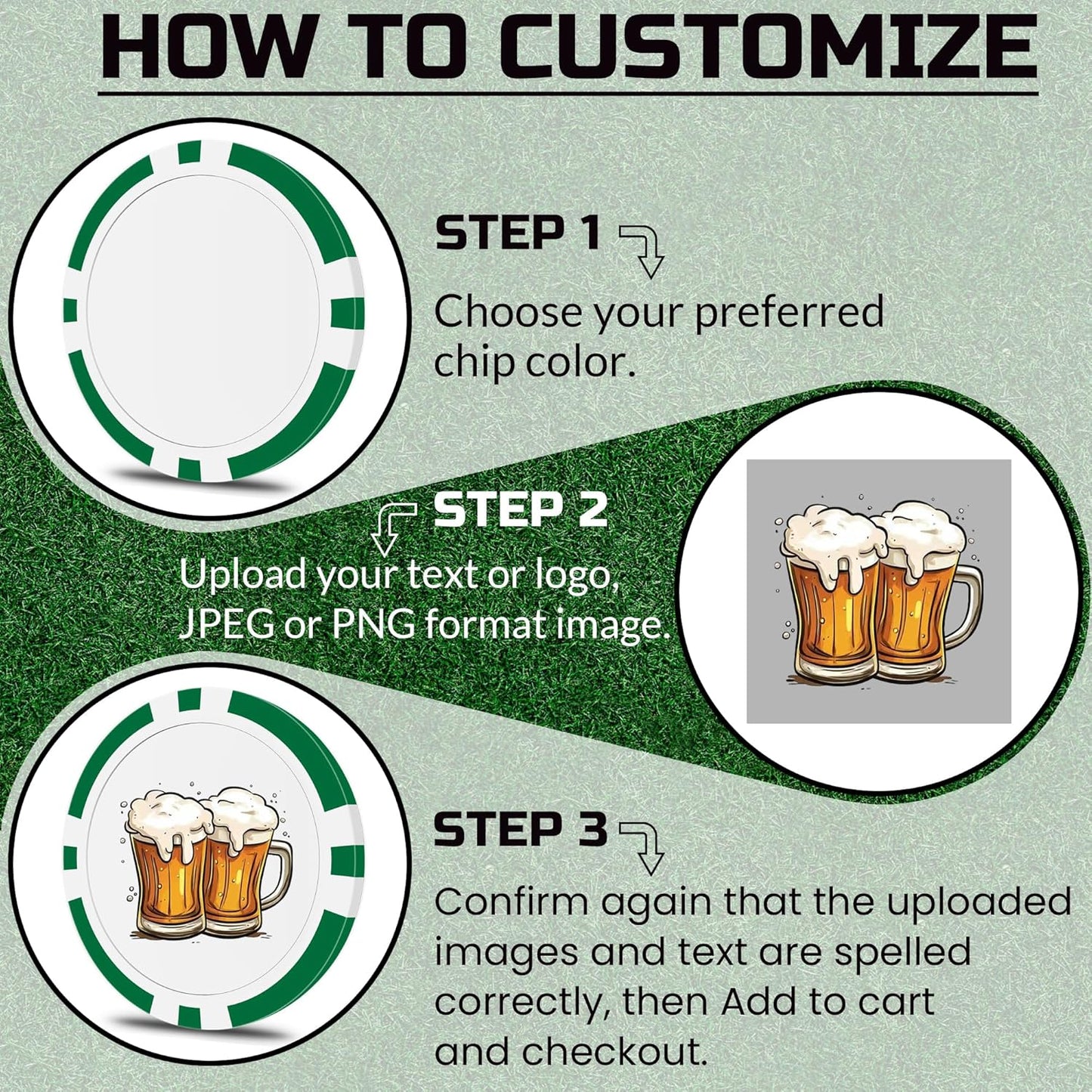 50 Custom Poker Chips, Personalized with Your own Logo, Photo or Text - 11.5g Casino Chips for Poker Gram, Tournaments, Business Card, Token