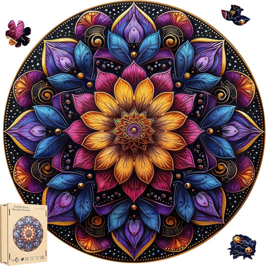 Wooden Puzzles for Adults, Mandala Jigsaw Puzzles 200 Piece, Unique Shapes Family Reunion Puzzle, Exquisite Packaging, Best Gift for Adults and Kids, Family Game, 11.2x11.2 in