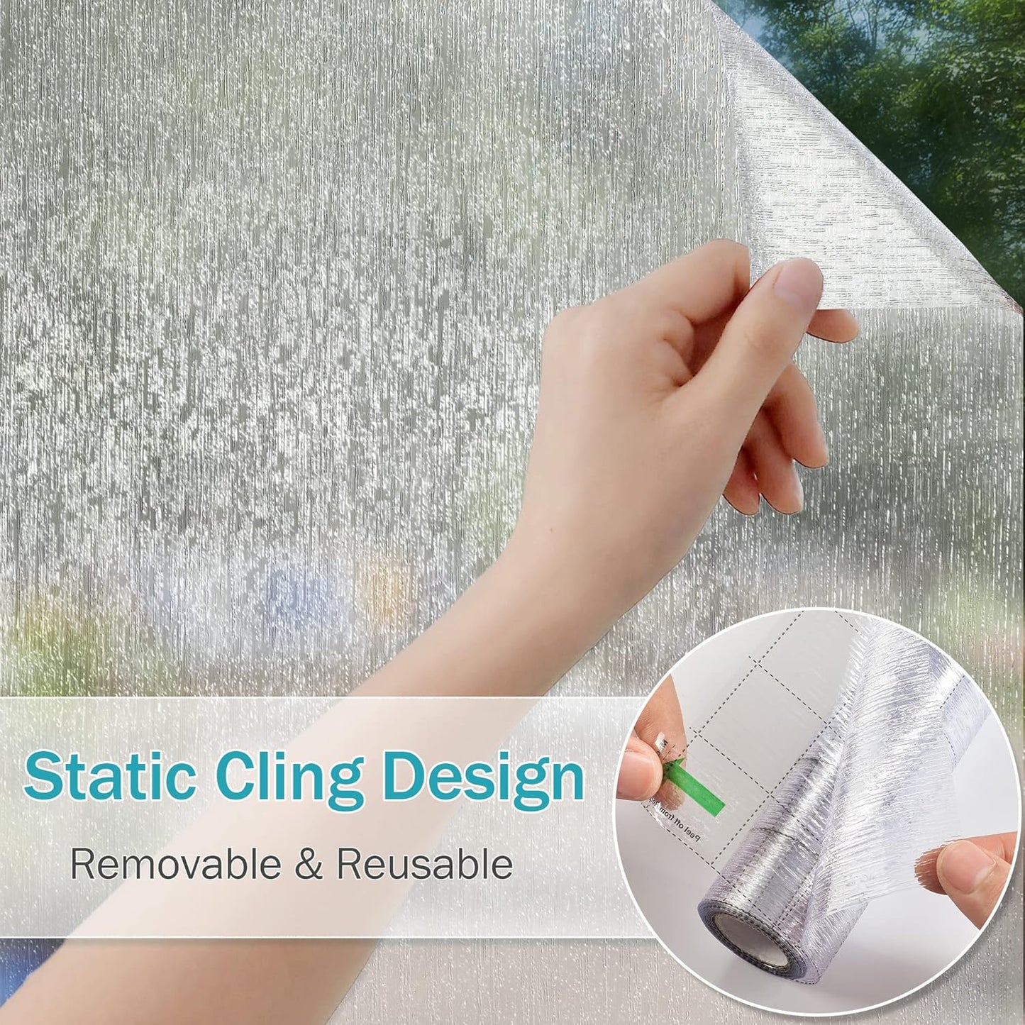 VELIMAX Rain Glass Window Film Privacy Static Window Clings Decorative Glass Sticker for Home Office Removable UV Protection Heat Control 17.7 x 157.48 inches