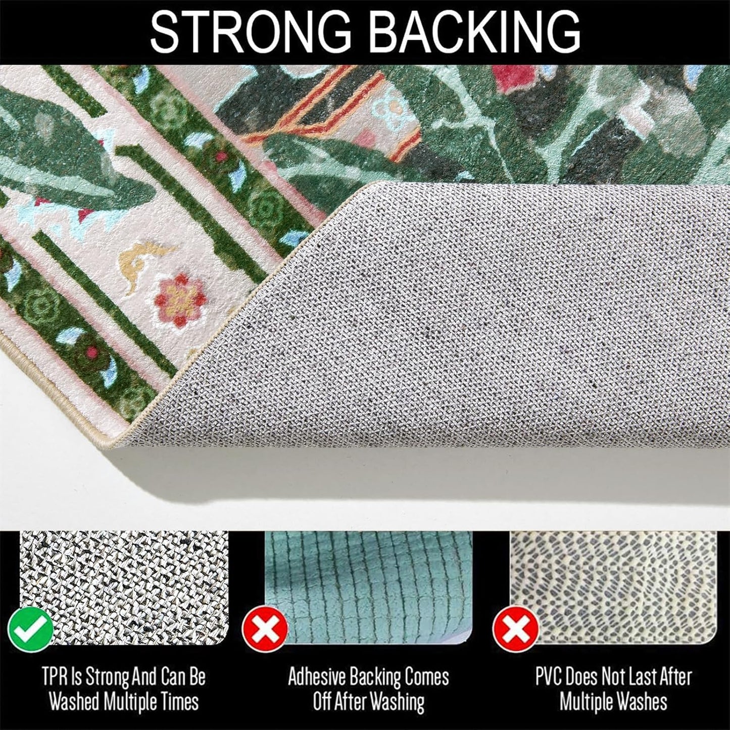 Oriental Tropical Entryway Rugs Washable, Greyish Green Boho Vintage Distressed Hippie 2x3 Throw Rugs for Bathroom Kitchen Entryway Indoor Non-Slip Abstract Botanical Tribal Accent Carpet