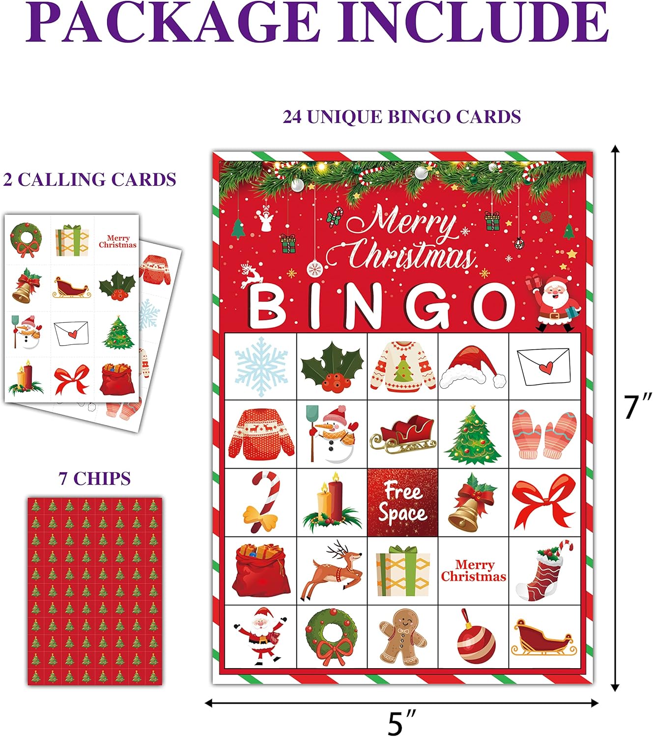 Christmas Bingo Game, Christmas Bingo Games for Family, Xmas Party Games Cards, Winter Party Favors Supplies Decorations, 24 Players Game (A07)