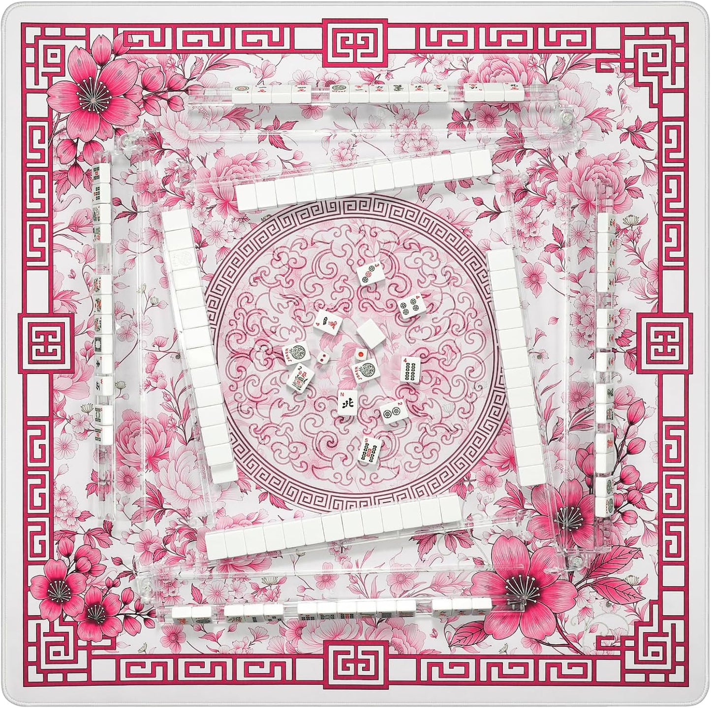 Mahjong Mat for Table 33x33 Inch, No-Crease, Anti-Slip, Noise-Reducing American Mahjong Mat, Mahjong Table Mat with Carry Bag, Neoprene Mahjong Mat for Poker, Card, Board(Pink)