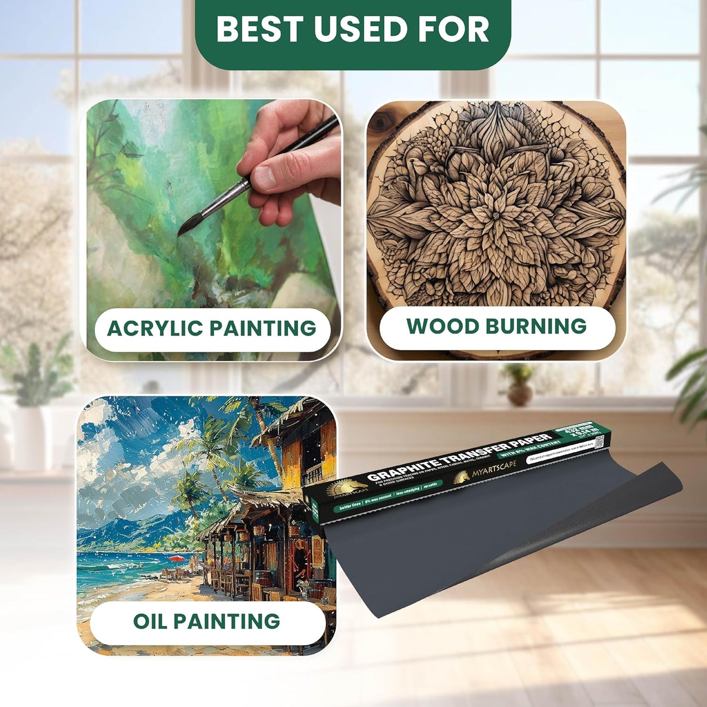 MyArtscape Graphite Transfer Paper Roll - Black Waxed Carbon Paper 17" x 30ft Transfer Paper Roll, Graphite Paper, Precise Carbon Paper Ideal as tracing Paper for Drawing