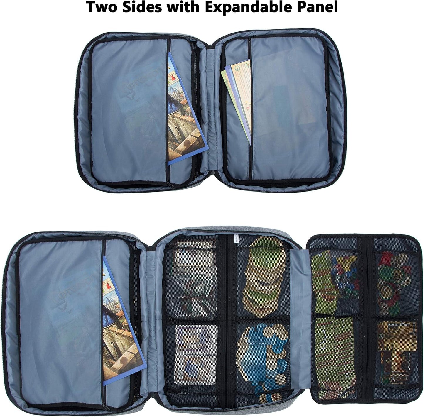 KISLANE Board Game Carrying Case with 18 Pockets for Board Games, Pieces, Tokens, Cards and More, Expandable Board Game Storage Solution for Travel, Party, Gathering