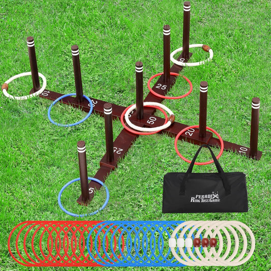 Peradix Ring Toss Game for Kids, Indoor Outdoor Fun Holiday Lawn Yard Game for Family & Adults with 26 Rings, Easy Set Up Backyard Beach Outdoor Game Toys, Portable to Carry Outside Kids Camping Sport