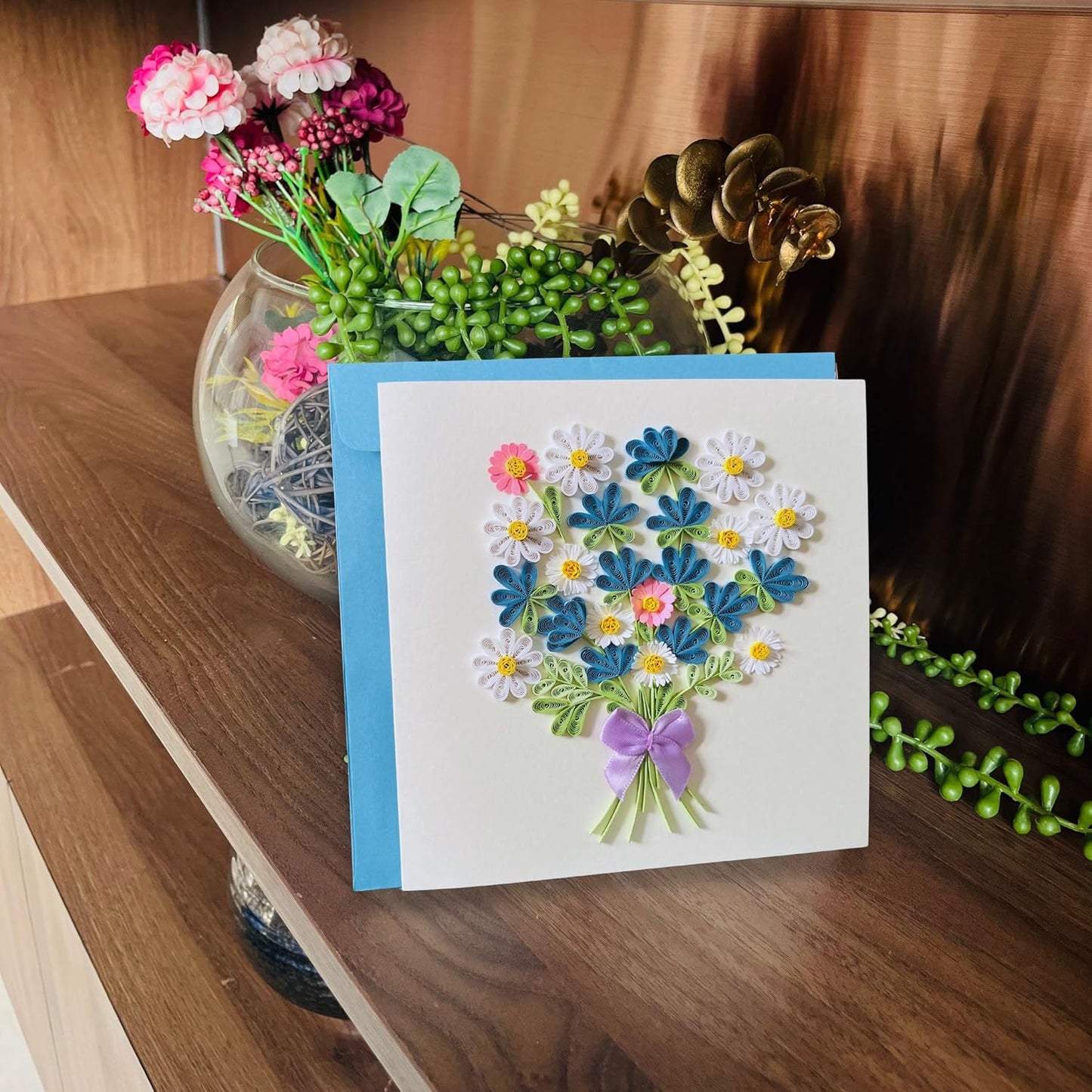 Quilling Cards, handmade card, quilled cards with Handmade Art Quilling birthday card for women, Birthday card, mother... colorful heart design (Daisy)