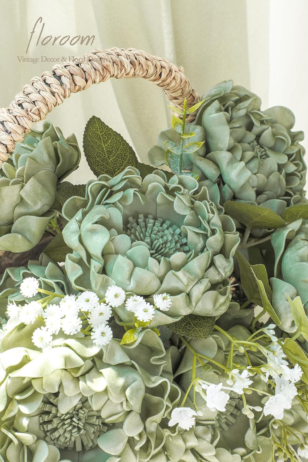 Floroom Artificial Flowers 16pcs 4" Elf Green Blooming Peonies Real Looking Foam Fake Peony with Stems for DIY Wedding Bouquets Sage Green Bridal Shower Centerpiece Floral Arrangement Table Decoration