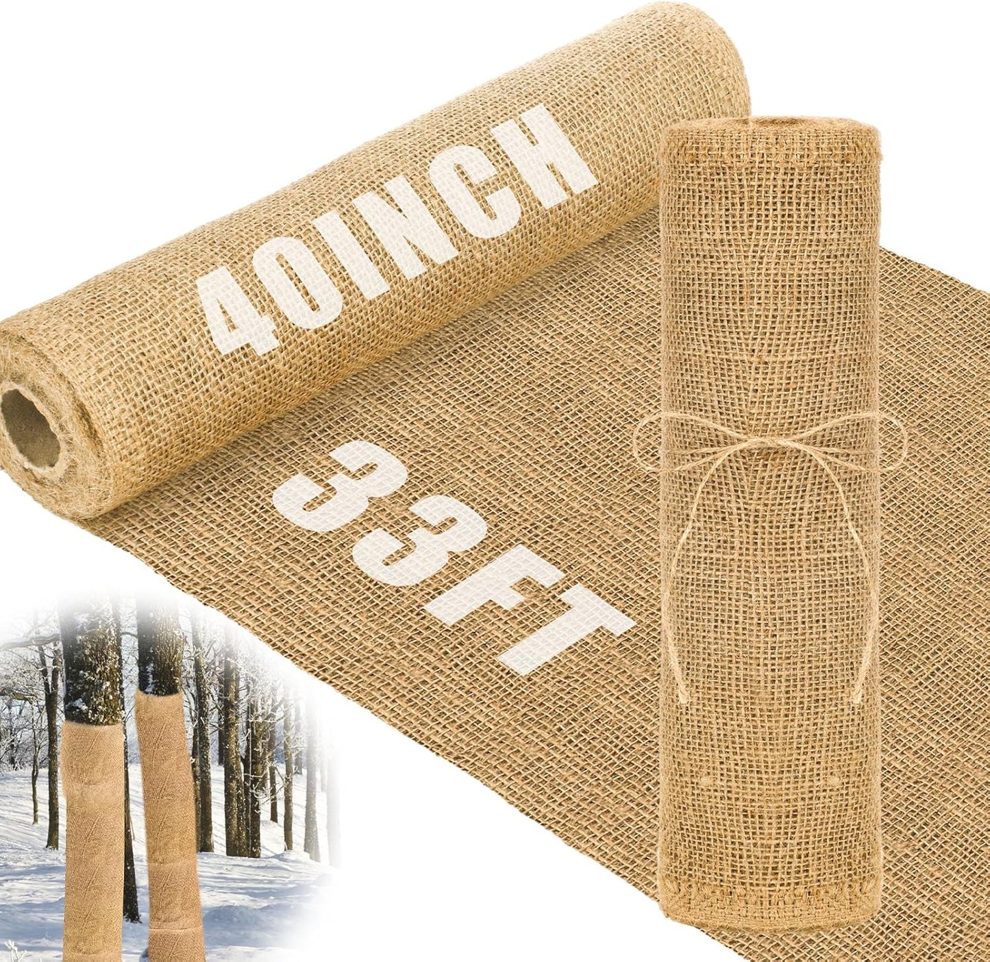 Buryeah 40 Inch x 33 ft Burlap Fabrics Roll Natural Jute Burlap Garden Tree Wrap Outdoor Weed Barrier DIY Fall Halloween Craft Winter Frost Plant Landscape Blankets Cloth for Plant Gardening Shrubs
