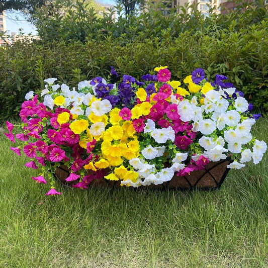 16 Bundles Artificial Flowers for Outdoor Spring Summer Decoration,Realistic Fake Silk Flowers Colorful Morning Glory UV Resistant Faux Plants for Front Door Porch Patio Planter Yard (Multi-Color)