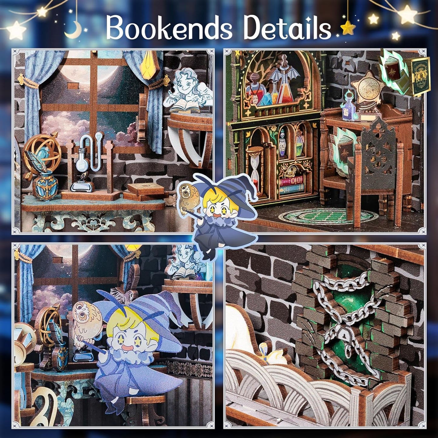 Cutefun 2Pcs Book Nook Kit, DIY 3D Wooden Puzzles for Adults and Teens, Bookends Decorative for Shelves Book Nook Kits for Adults, Bookshelf Decor Gifts for Friend (University of Miracle)