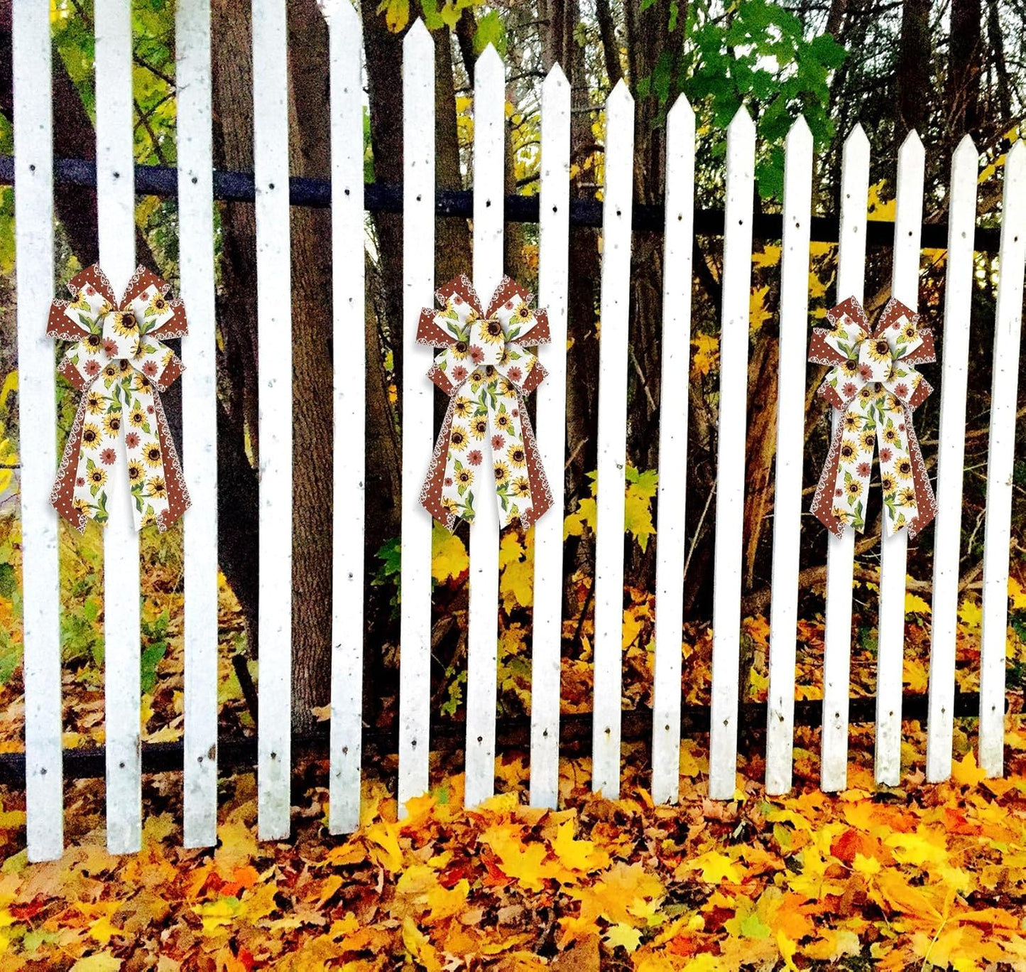 2 Rolls 10 Yard Thanksgiving Fall Wired Ribbon for Crafts Wreath Bow Making Sunflower Dot Ribbon Autumn Harvest Burlap Ribbon for Wrapping Thanksgiving Party Home Decoration 2.5''