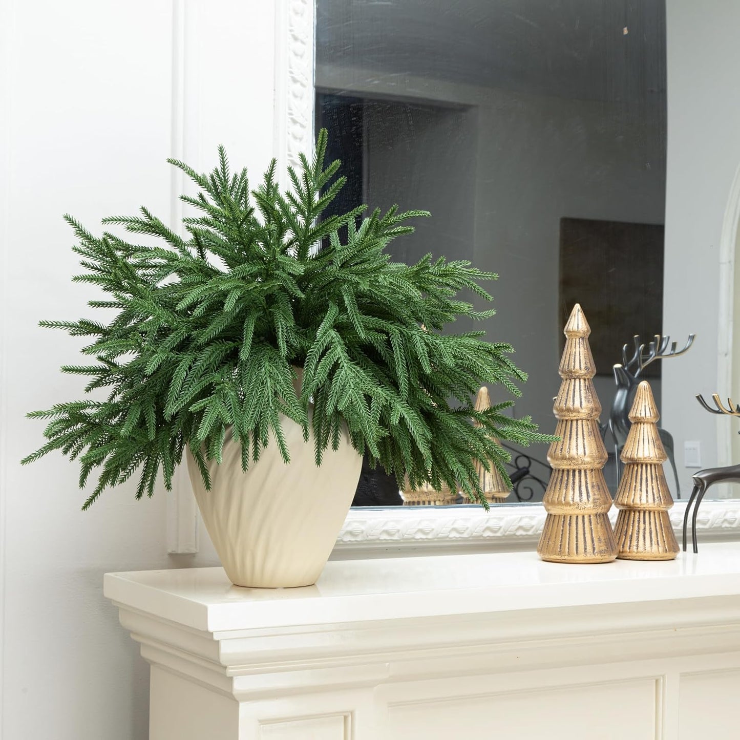 12 Pcs Artificial Norfolk Pine Branches - 18" Realistic Faux Christmas Greenery Stems Fake Evergreen Cedar Picks Winter Greens for Vase DIY Crafts Garland Wreath Indoor Outdoor Holiday Decor