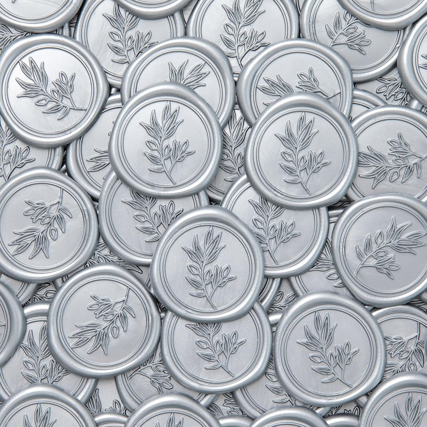 PONATIA Silver Wax Seal Stickers -50pcs Eucalyptus Self- Adhesive Wedding Seal Stickers, Perfect for Invitation Cards, Envelopes, Christmas Cards, Gift Wrapping, Party Decor