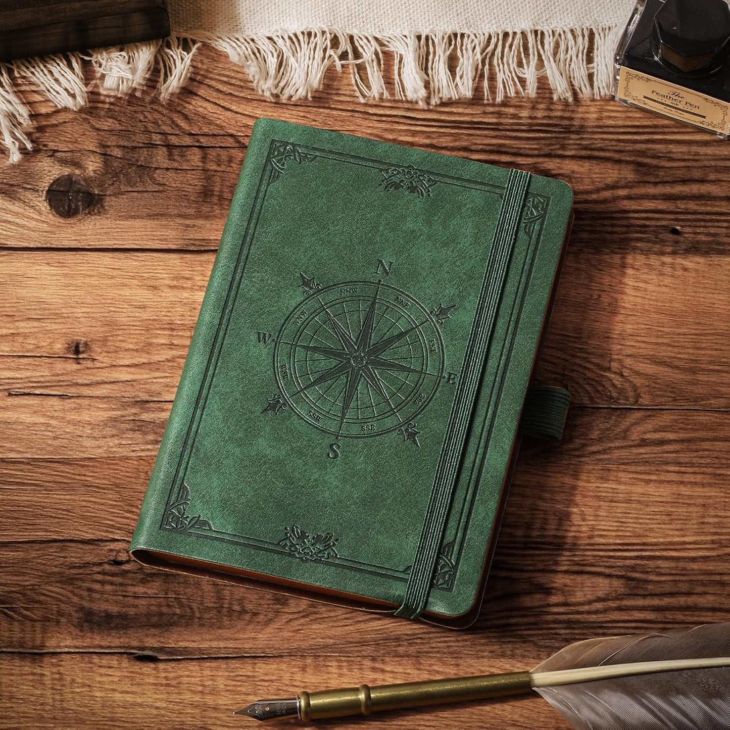 AHGXG Small Lined Pocket Journal Notebook for Men - 256 Numbered Pages College Ruled B6 Mini Journal, Vintage Soft Leather Hardcover, 80gsm Paper, for Women Work Office School, 4.1'' X 5.7''- Dark Green