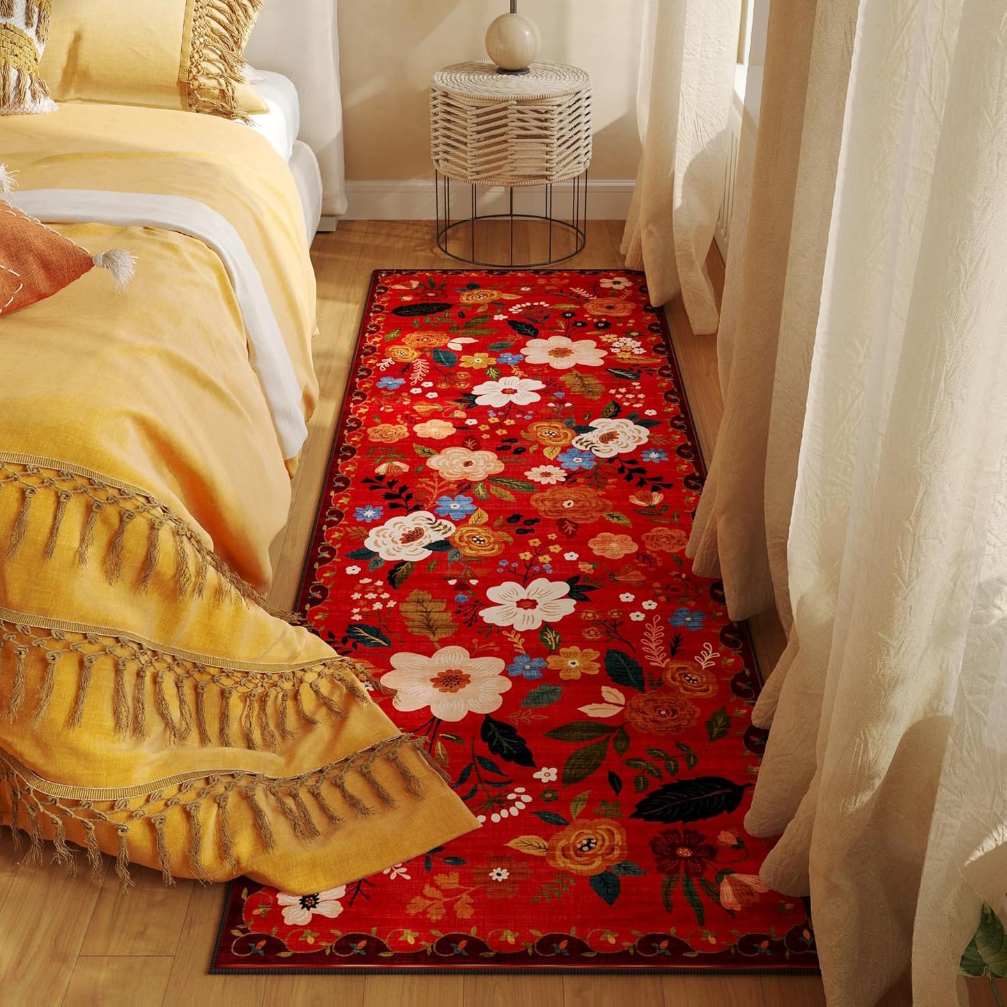 Rugcomf Runner Rug for Hallways Kitchen Rug Non Slip 2'6''x8' Washable Runner Rugs with Rubber Backing Soft Floral Carpet Runner for Hallways, Kitchen, Laundry, Bedroom, Bathroom(Red)