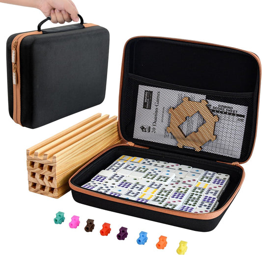 Bucher&Rossini Dominoes Set Double 12 with 4 Racks for Adults Kids, Mexican Train Dominoes Set Double 12, Mexican Train Dominoes (Double 12)