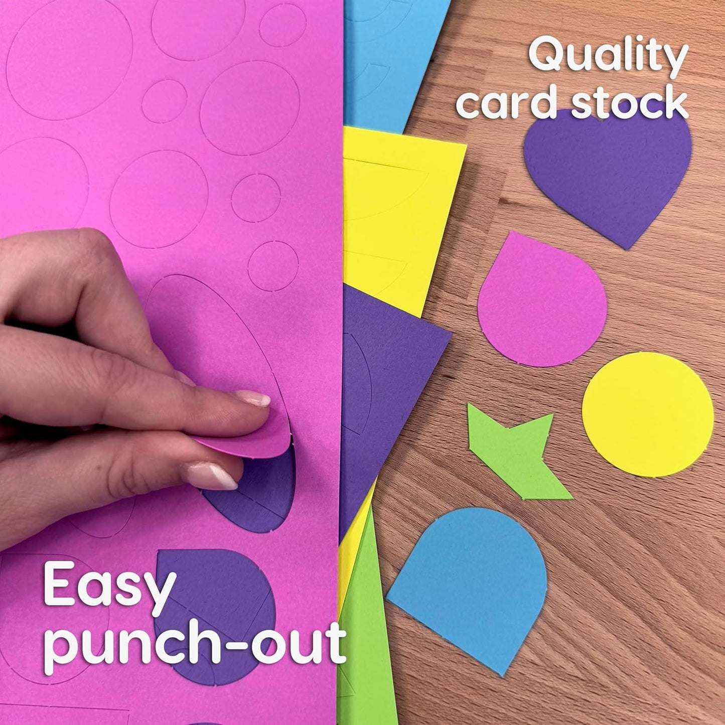 ARTshapes 840 pc Creative Paper Shapes Pack with 70+ Idea Guide - US Made Card Stock - Punch Out Funky DIY Craft Supplies for Whimsical Art Designs, Paper Crafts, and Pattern Play 5 Happy Colors