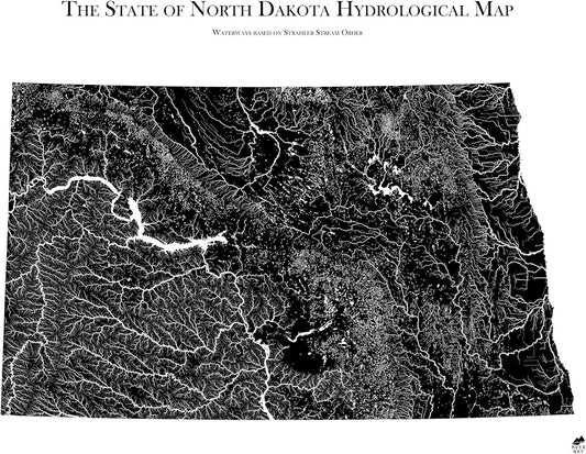 Muir Way Hydrological River Map of North Dakota - Watershed Topographic Wall Art for Home, Office, or Travel Decor - Unframed Flat Paper Print, 18x24