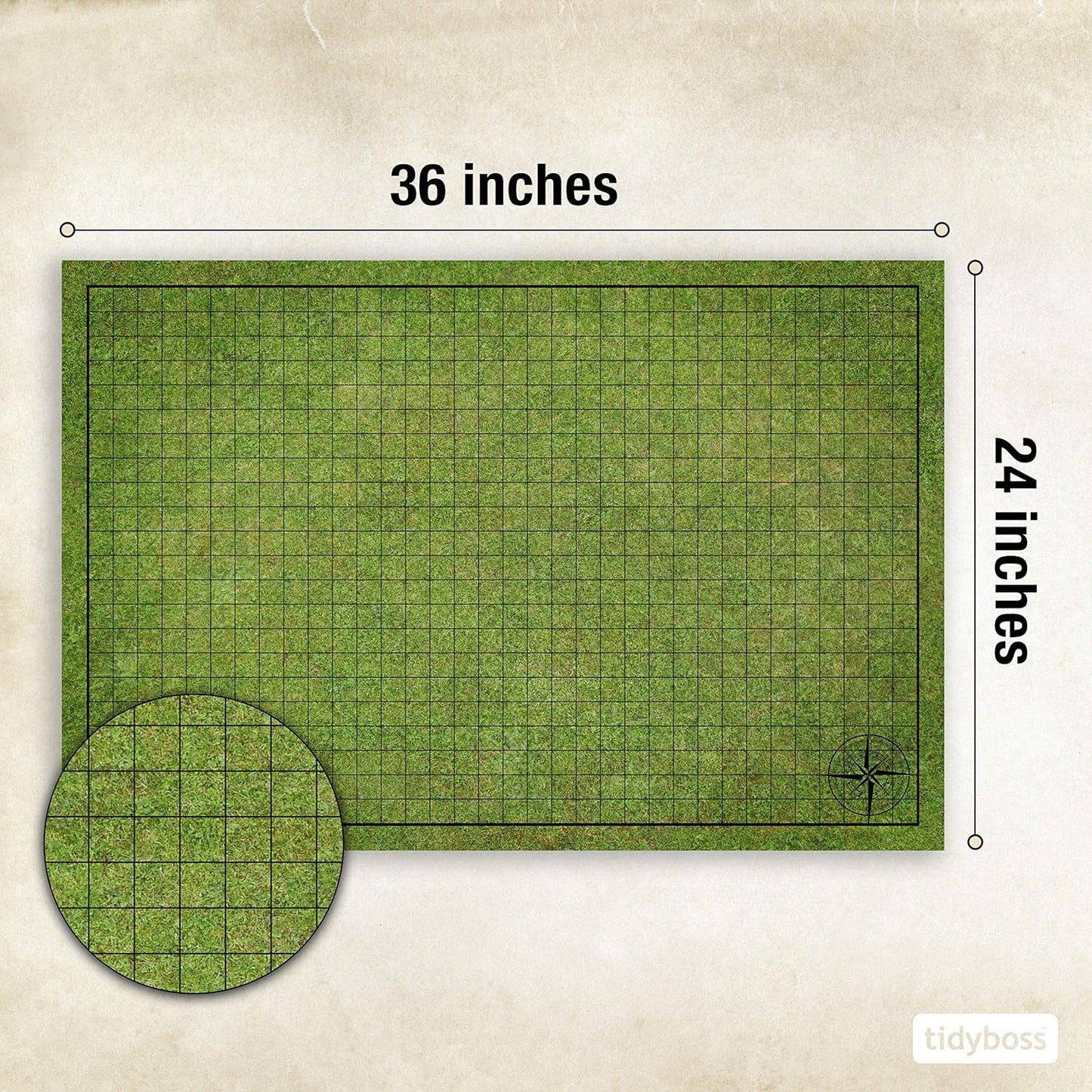 Tidyboss DND Starter Set | 3 X Double Sides 24x 36 Game Grid Mat | 6 Terrains Includes Dry Erase Markers, Eraser, Dice and Clips