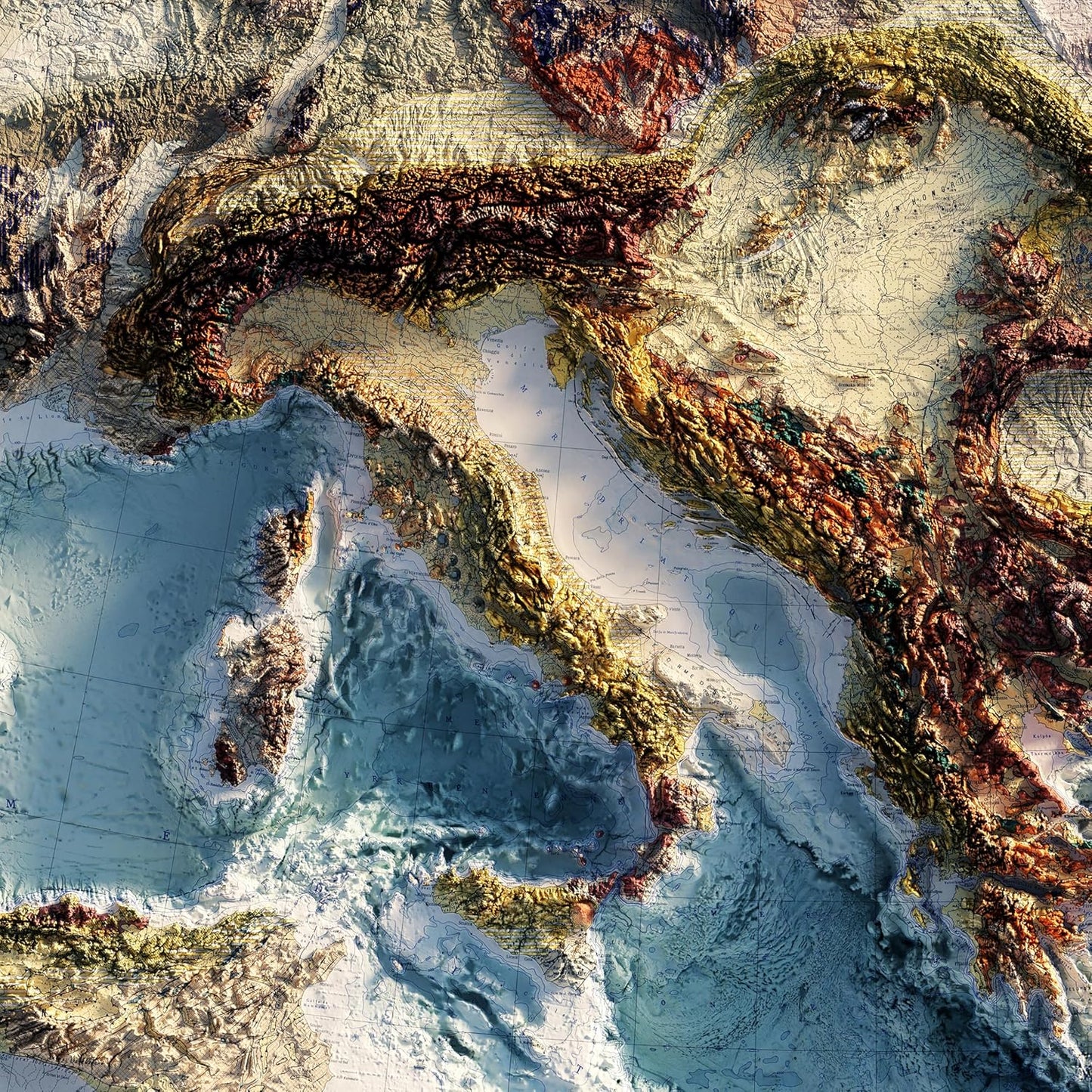 Muir Way Shaded Relief Elevation Map of Europe - Vintage-Style Topographic Wall Art with Map Look - Unframed Flat Paper Print, 24x20