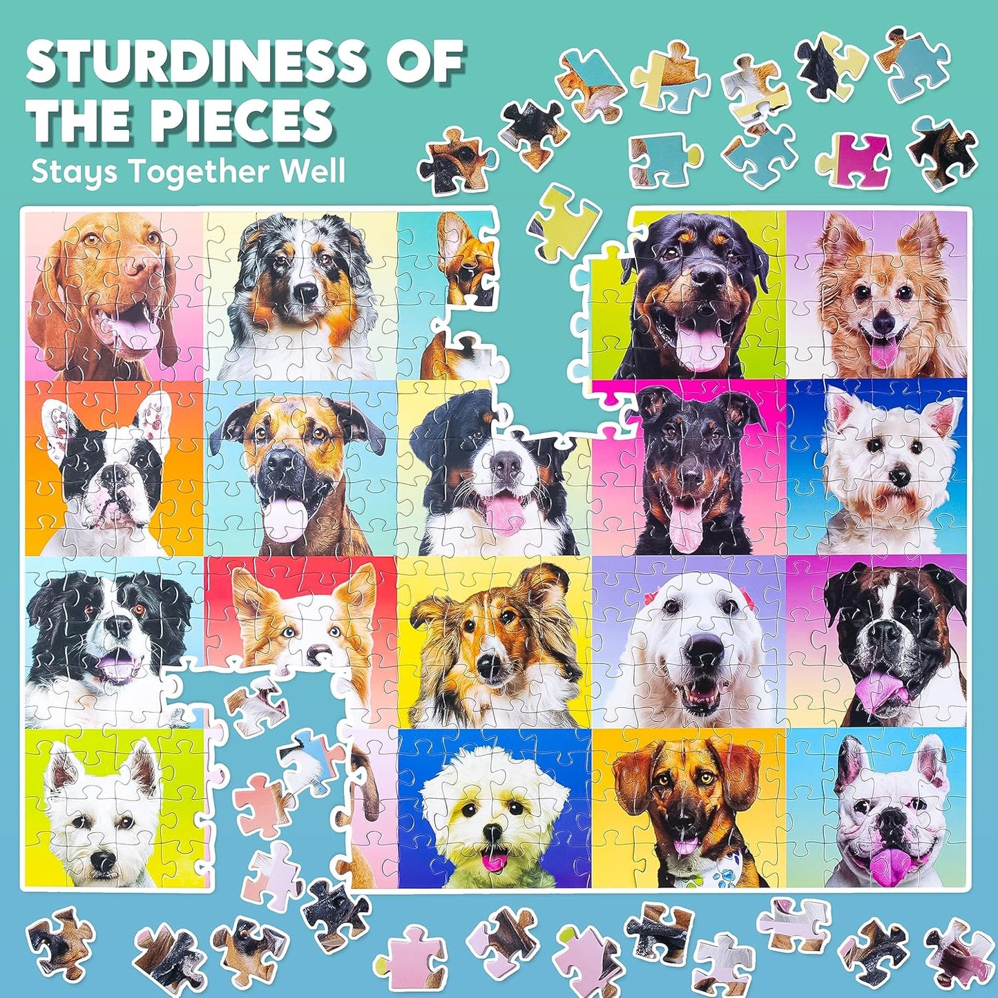JOYIN 300 pcs Multicolor Dogs Puzzles, Jigsaw Puzzle for Kids and Adults(27.6" x 19.7"), Puppy Theme Puzzles for Teens, Collection Gift Home Art Decor
