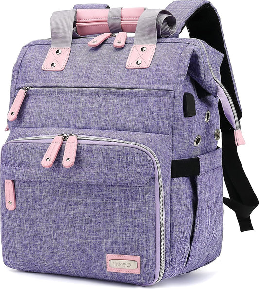 Crochet Backpack,Knitting Bag Backpack Yarn Storage Organizer Travel Crochet Bag with USB Charging Port,Large Yarn Tote Bag, Purple, Crochet Backpack, Travel