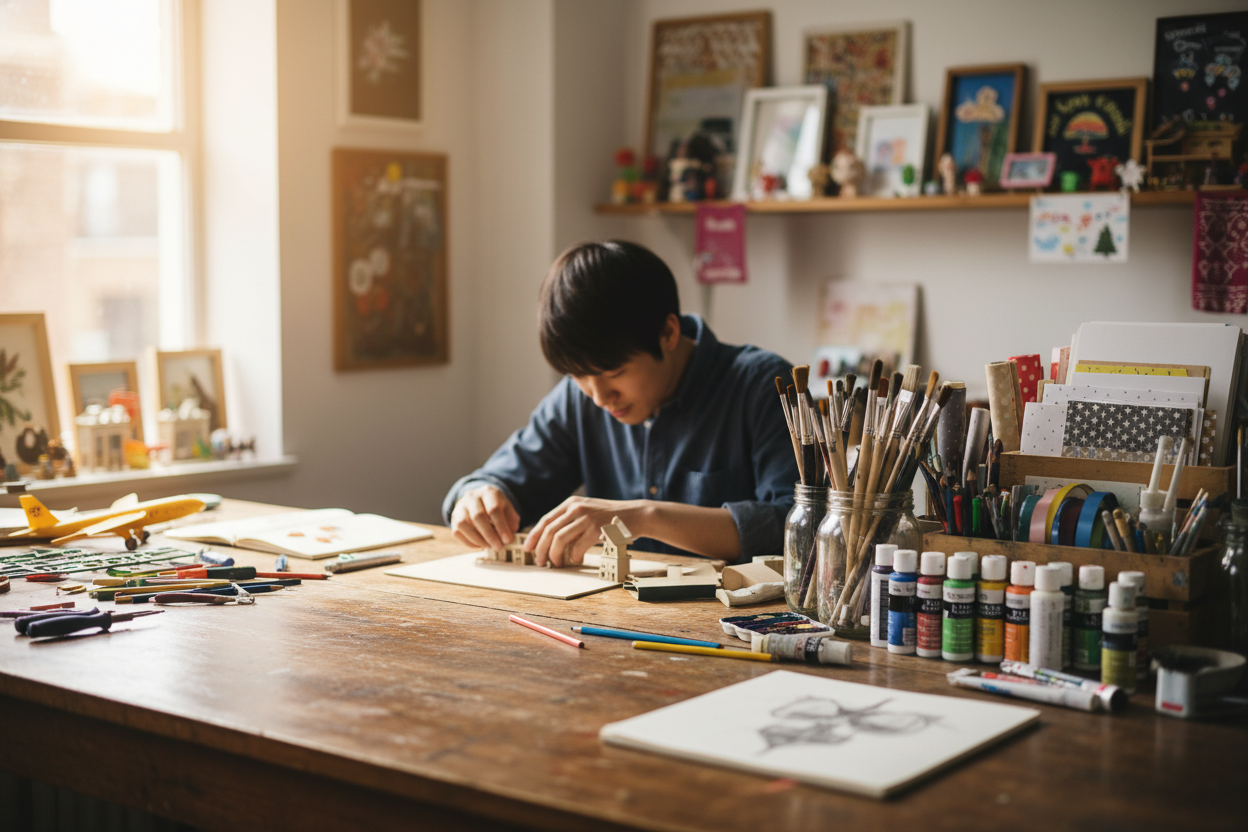 At JuneeCreativeCorner, we celebrate creativity, curiosity, and the joy of hands-on projects. Our mission is to provide hobby enthusiasts across the U.S. with high-quality supplies, tools, and inspiration to bring their ideas to life. Whether you’re into painting, crafting, model building, DIY projects, or any other hobby, we’ve got everything you need to make your creative journey fun, fulfilling, and effortless. (make it real photo)