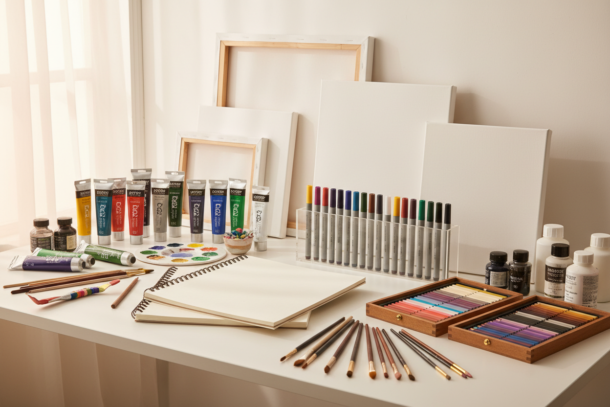 Discover premium paints, canvases, sketch pads, markers, colored pencils, and more. Whether you’re painting, drawing, or exploring mixed media, our art supplies help you express yourself through every stroke. (make it real photo)